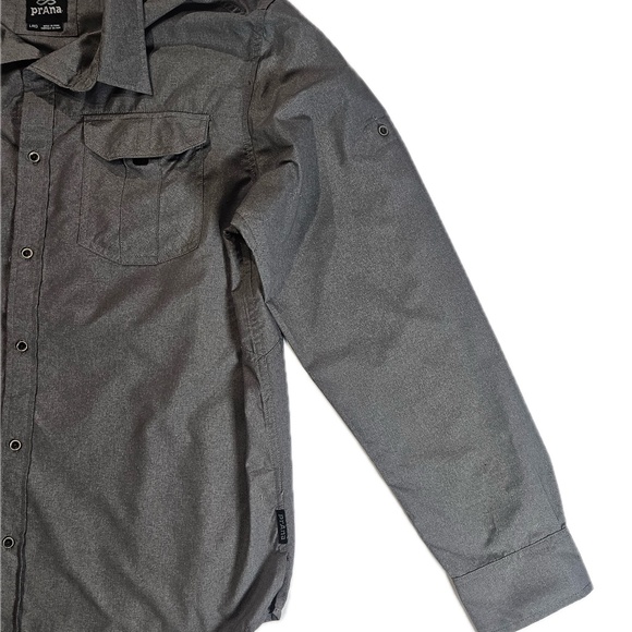 prAna Shirt Mens Large Gray Long Sleeve Button Down Outdoor Travel Hiking Tech - Picture 5 of 8